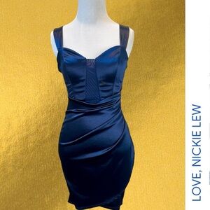 Love Nicki Lew Navy Satin Bodycon Dress, Size XS, MSRP $60